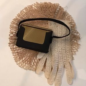 VOLUPTE Art Deco Glamor Compact Metal Clutch Purse & Case 1950s + Lace Gloves